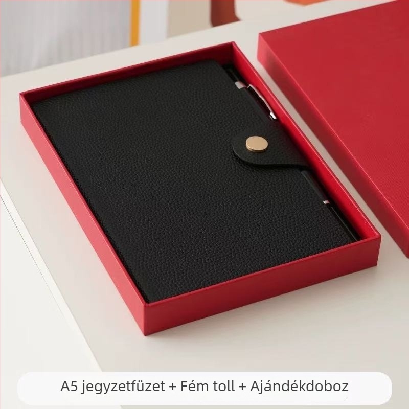 A5 kapcsos jegyzetfüzet puha bőrtokkal, egyszerű irodai napló, személyre szabott logó
