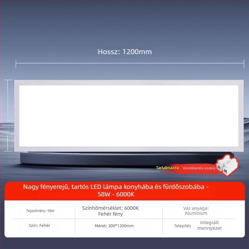 Beépített LED síkpaneles mennyezeti világítás, 600×1200 mm és 300×1200 mm, alumínium ötvözet keret gipszkartonon belül, beépített