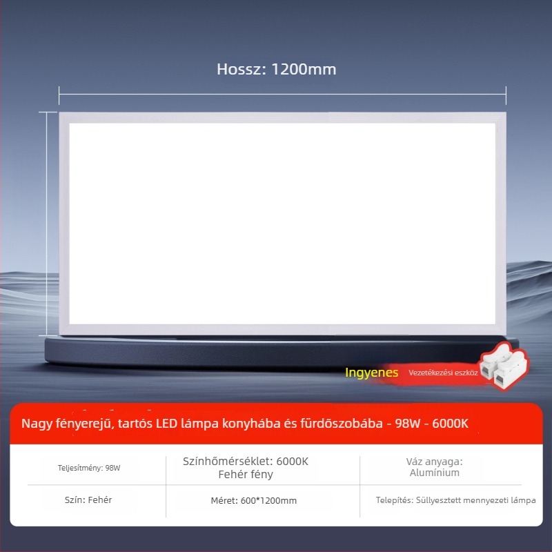 Beépített LED síkpaneles mennyezeti világítás, 600×1200 mm és 300×1200 mm, alumínium ötvözet keret gipszkartonon belül, beépített