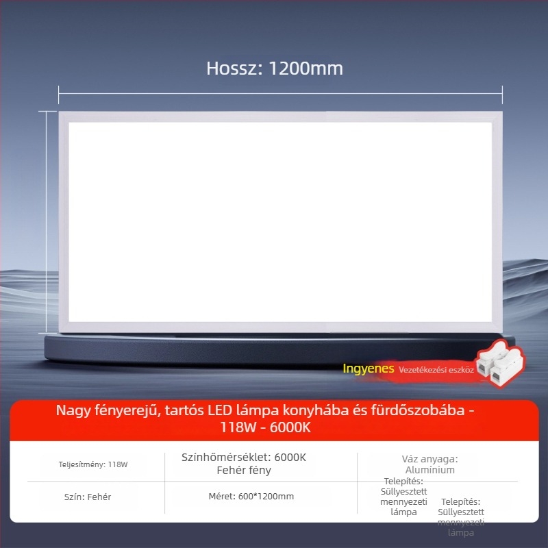 Beépített LED síkpaneles mennyezeti világítás, 600×1200 mm és 300×1200 mm, alumínium ötvözet keret gipszkartonon belül, beépített