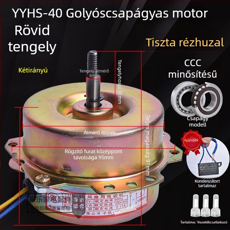 YYHS-3040 Integrált mennyezeti szellőző ventilátor motor, golyóscsapágyas, teljesen rézből készült motor, univerzális