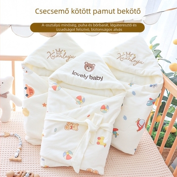 Újszülött pamut ölelős takaró, 0–3 hónap, négy évszakos, állatmintás, töltés velúr pamut