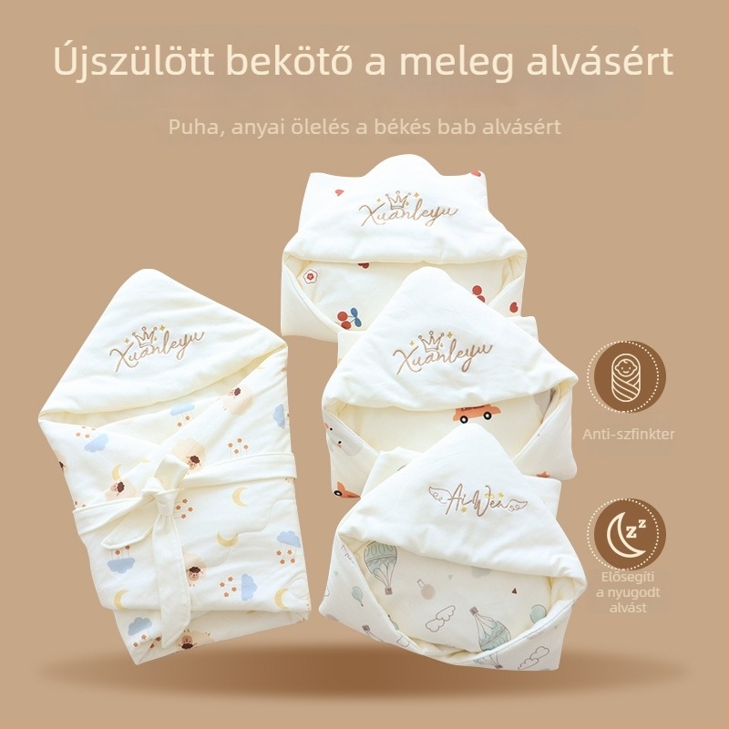 Újszülött pamut ölelős takaró, 0–3 hónap, négy évszakos, állatmintás, töltés velúr pamut