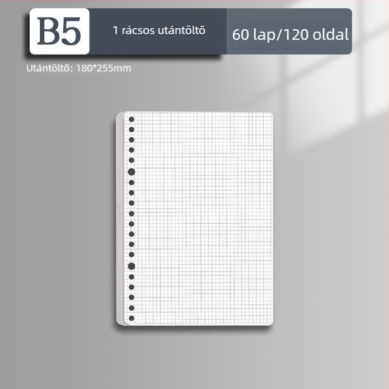 B5 lazán felhasználható füzet cserélhető betétekkel, A4 négyzetes oldalakkal, vastag, iskola és iroda számára