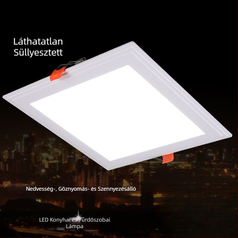 Négyzet alakú LED mennyezeti lámpa konyhához és fürdőszobához, beépített, kivágási nyílás 17–20 cm