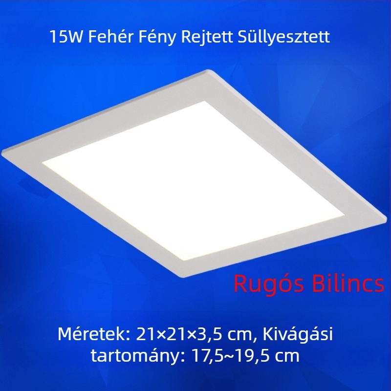 Négyzet alakú LED mennyezeti lámpa konyhához és fürdőszobához, beépített, kivágási nyílás 17–20 cm