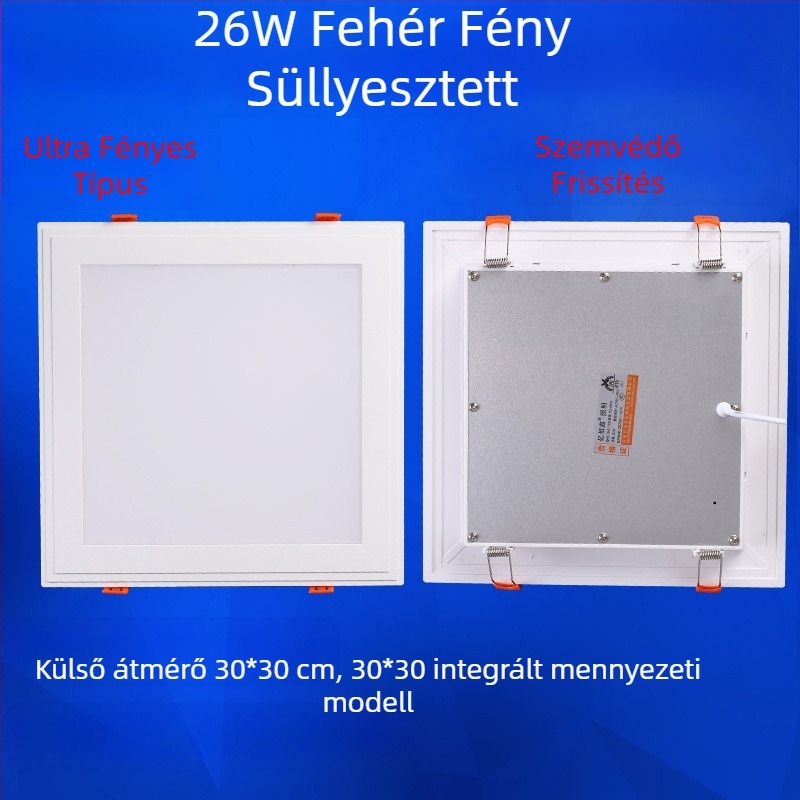 Négyzet alakú LED mennyezeti lámpa konyhához és fürdőszobához, beépített, kivágási nyílás 17–20 cm