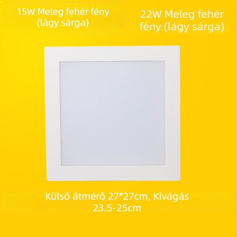 Négyzet alakú LED mennyezeti lámpa konyhához és fürdőszobához, beépített, kivágási nyílás 17–20 cm