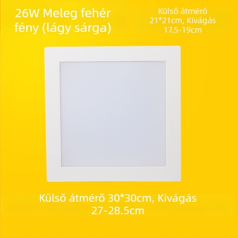 Négyzet alakú LED mennyezeti lámpa konyhához és fürdőszobához, beépített, kivágási nyílás 17–20 cm