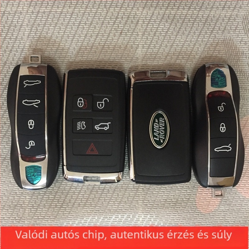 Cadillac, Lamborghini, Ferrari, Audi, Mercedes-Benz, BMW és Porsche szimulált autókulcs-modell.