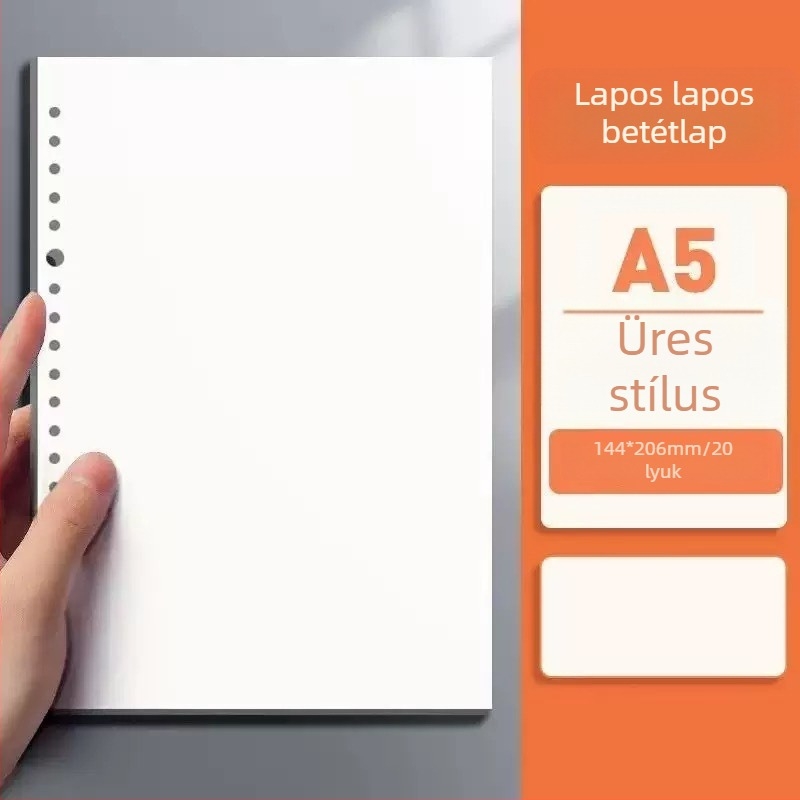 Füzethez való töltőpapír, 20 lyukas B5 üres lapok; A5 formátum, 26 lyukas belső oldalak vonalas