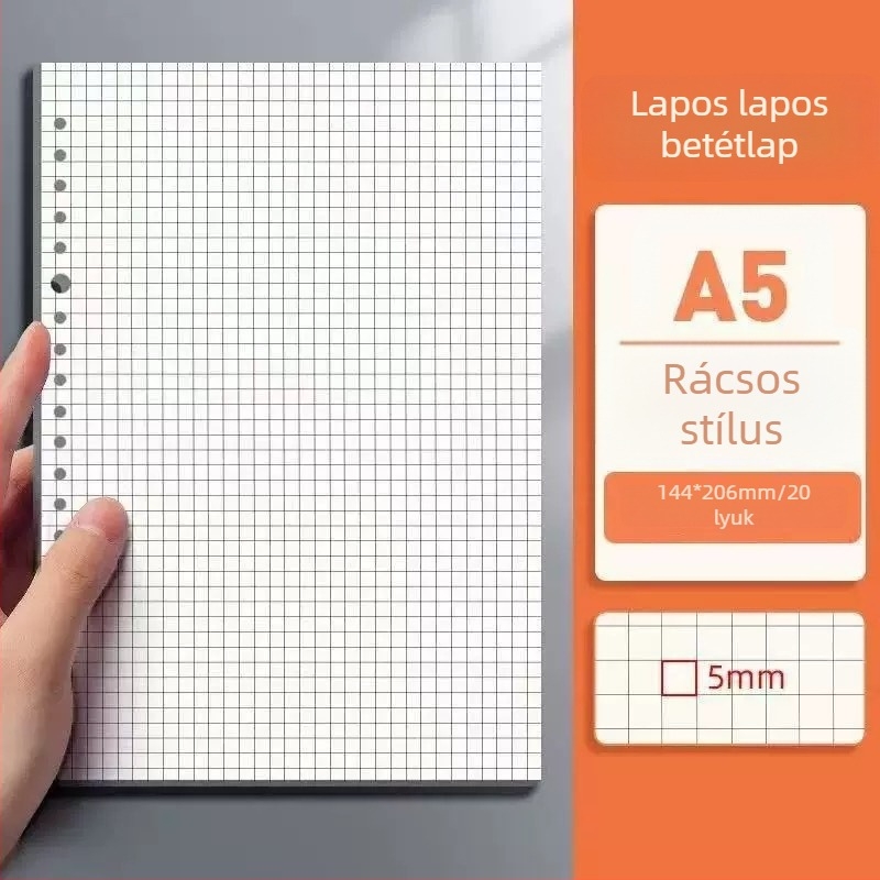Füzethez való töltőpapír, 20 lyukas B5 üres lapok; A5 formátum, 26 lyukas belső oldalak vonalas
