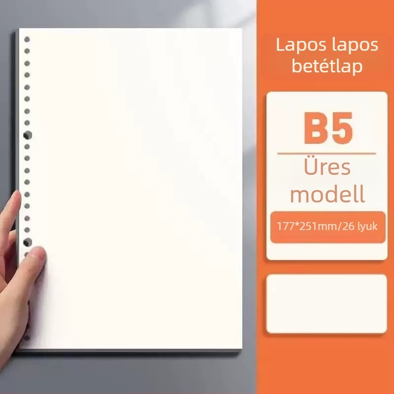 Füzethez való töltőpapír, 20 lyukas B5 üres lapok; A5 formátum, 26 lyukas belső oldalak vonalas
