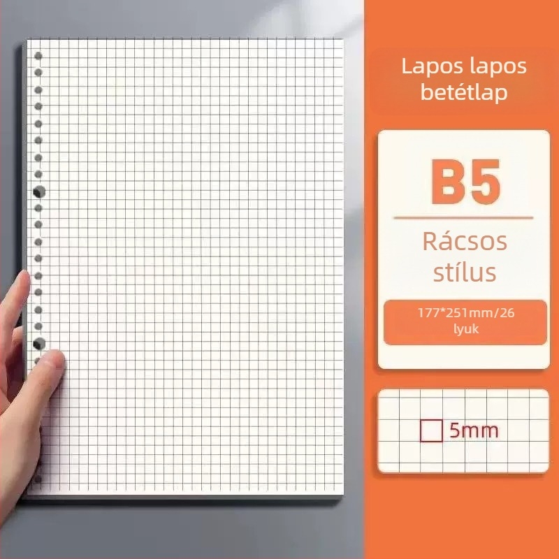 Füzethez való töltőpapír, 20 lyukas B5 üres lapok; A5 formátum, 26 lyukas belső oldalak vonalas