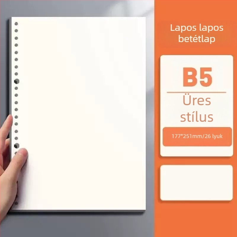 Füzethez való töltőpapír, 20 lyukas B5 üres lapok; A5 formátum, 26 lyukas belső oldalak vonalas