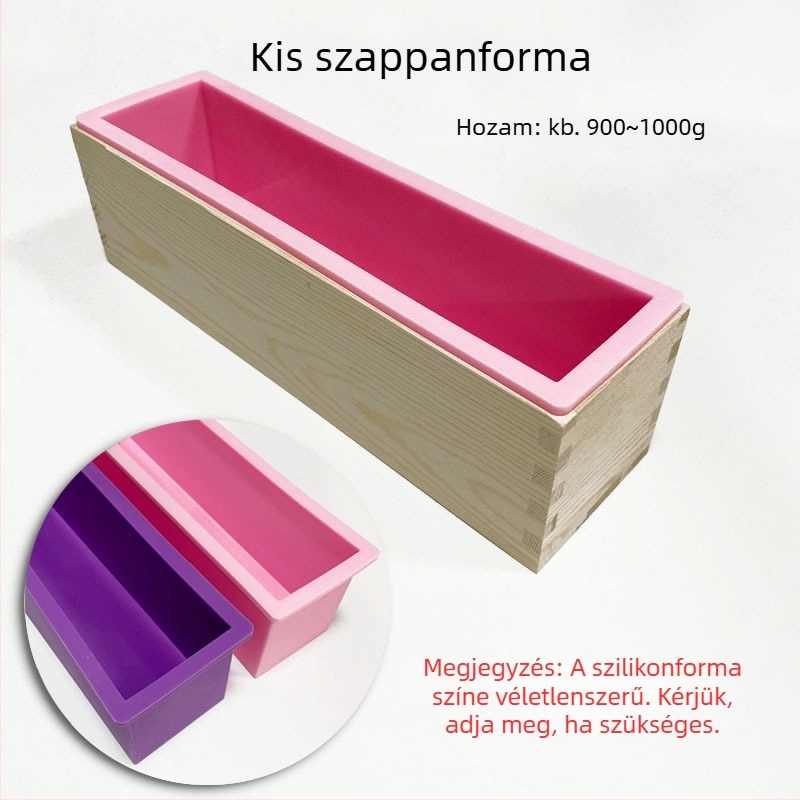 DIY eszközök meleg eljárású szappankészítéshez: szappanalap, kenyérszerű forma és vágó, pigmentek, viaszolvasztóedény és melegítő