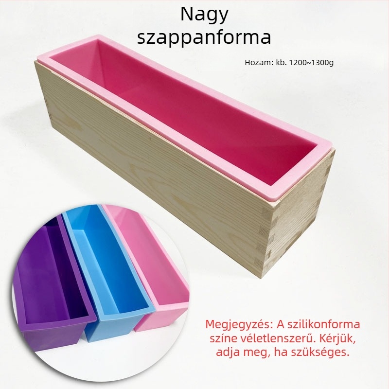 DIY eszközök meleg eljárású szappankészítéshez: szappanalap, kenyérszerű forma és vágó, pigmentek, viaszolvasztóedény és melegítő