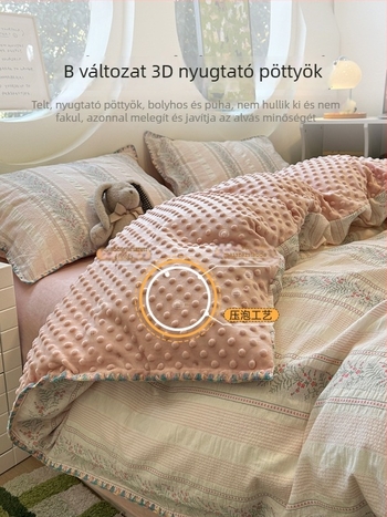 Őszi–téli pamut jacquard Bean Velvet ágyneműkészlet, rózsaszín apró virág mintával, négy darab