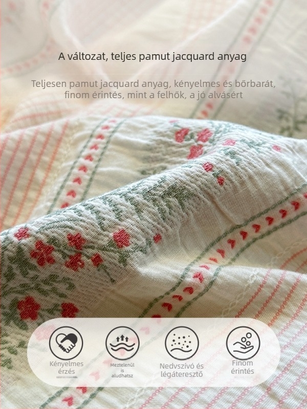 Őszi–téli pamut jacquard Bean Velvet ágyneműkészlet, rózsaszín apró virág mintával, négy darab