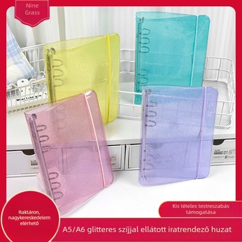 Átlátszó glitteres pánt A6-os noteszhoz, levehető borítóval, 6 lyukú, A5-ös notesz, hordozható