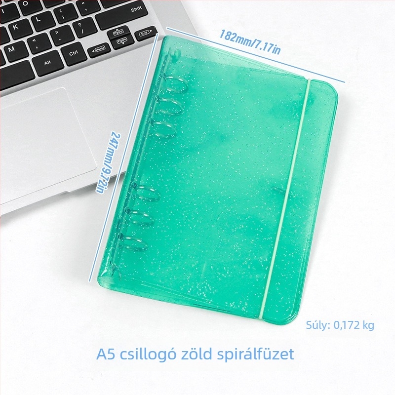 Átlátszó glitteres pánt A6-os noteszhoz, levehető borítóval, 6 lyukú, A5-ös notesz, hordozható