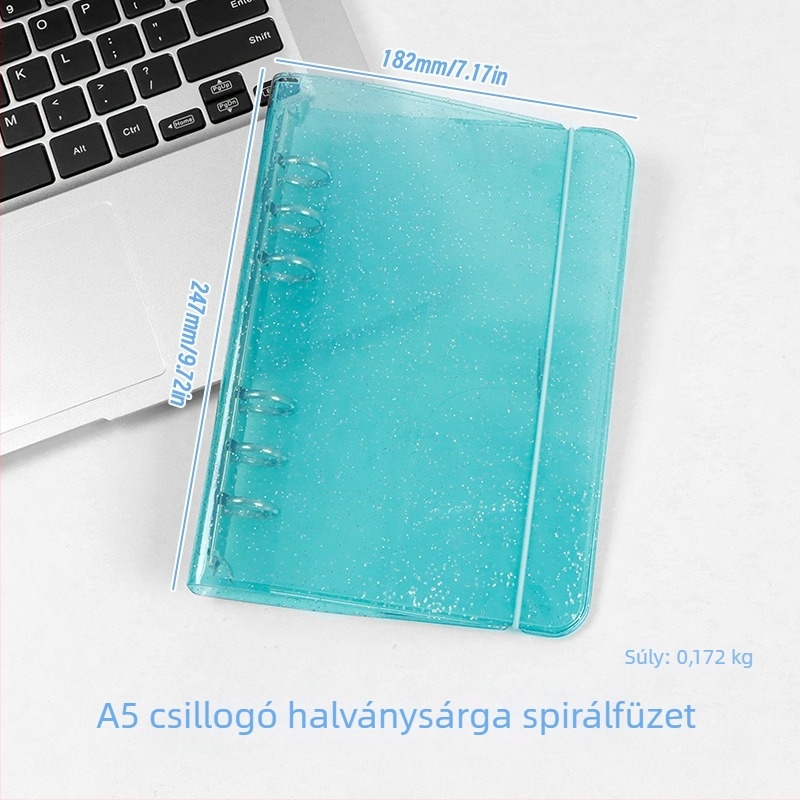 Átlátszó glitteres pánt A6-os noteszhoz, levehető borítóval, 6 lyukú, A5-ös notesz, hordozható