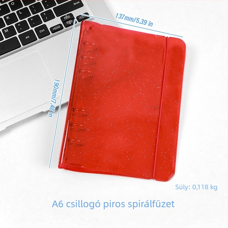 Átlátszó glitteres pánt A6-os noteszhoz, levehető borítóval, 6 lyukú, A5-ös notesz, hordozható