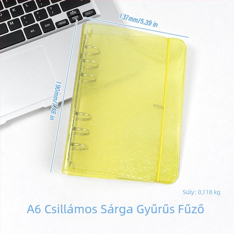Átlátszó glitteres pánt A6-os noteszhoz, levehető borítóval, 6 lyukú, A5-ös notesz, hordozható