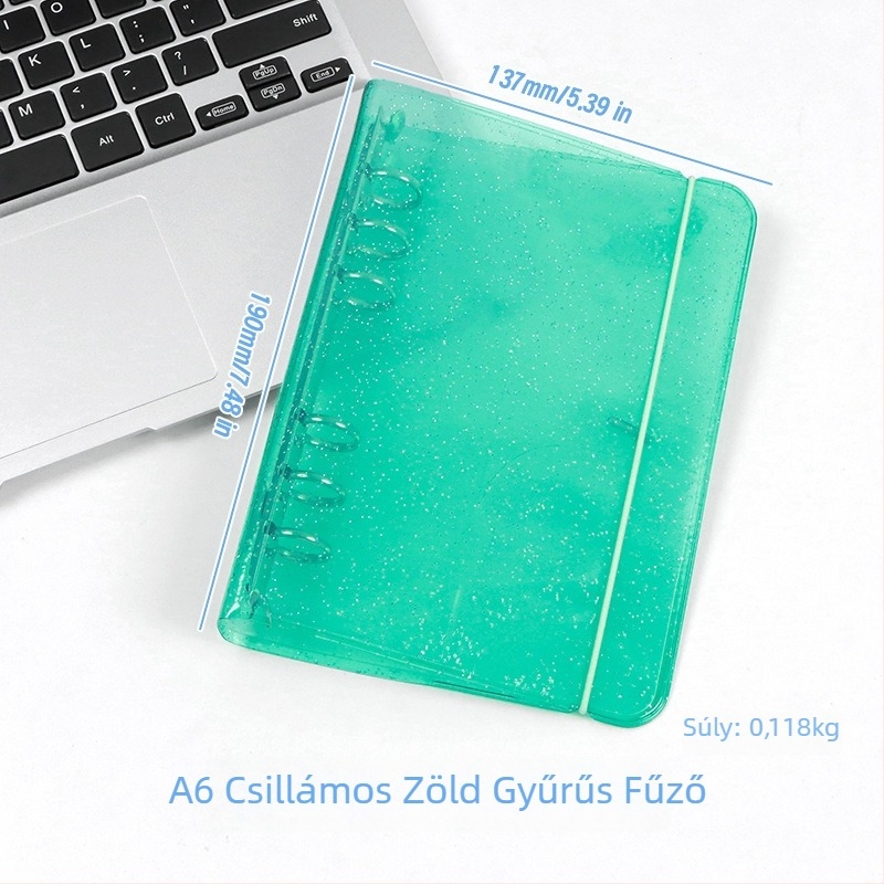 Átlátszó glitteres pánt A6-os noteszhoz, levehető borítóval, 6 lyukú, A5-ös notesz, hordozható