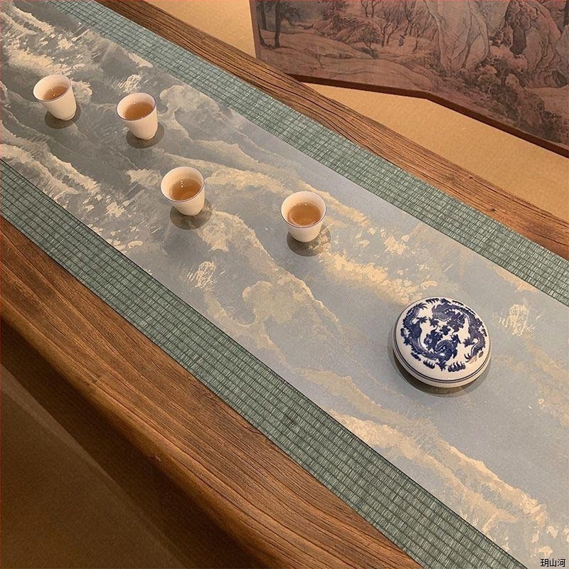 Japán stílusú teázóasztal alátét Jacquard brokát, kétoldalas, vintage zen, vízálló pamut-len anyag, új kínai stílusú teázóasztal dekor