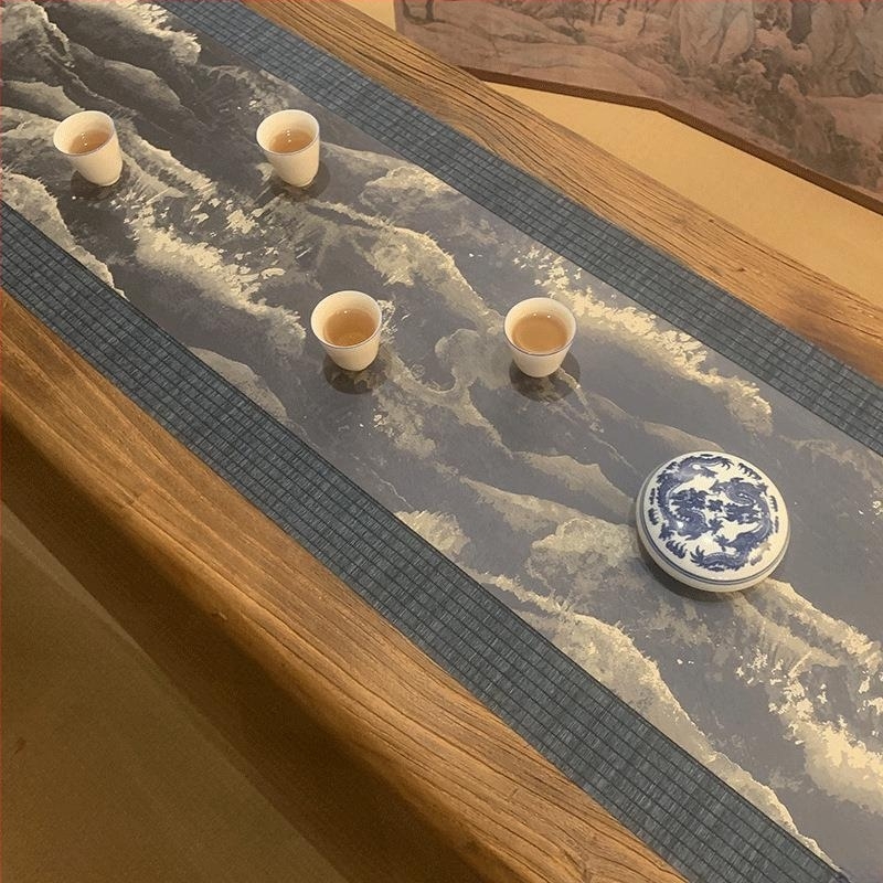 Japán stílusú teázóasztal alátét Jacquard brokát, kétoldalas, vintage zen, vízálló pamut-len anyag, új kínai stílusú teázóasztal dekor