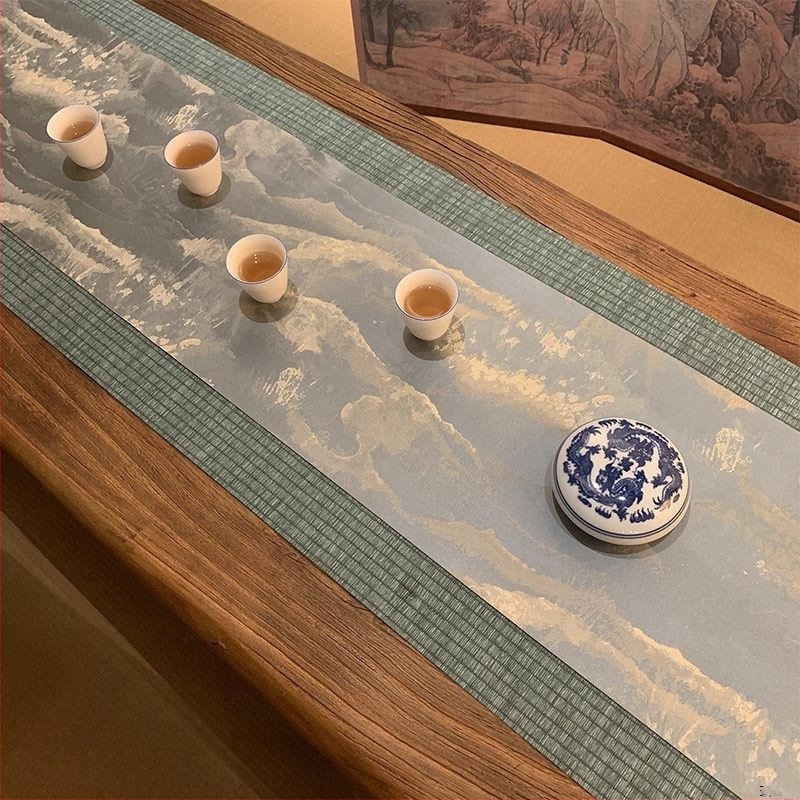 Japán stílusú teázóasztal alátét Jacquard brokát, kétoldalas, vintage zen, vízálló pamut-len anyag, új kínai stílusú teázóasztal dekor