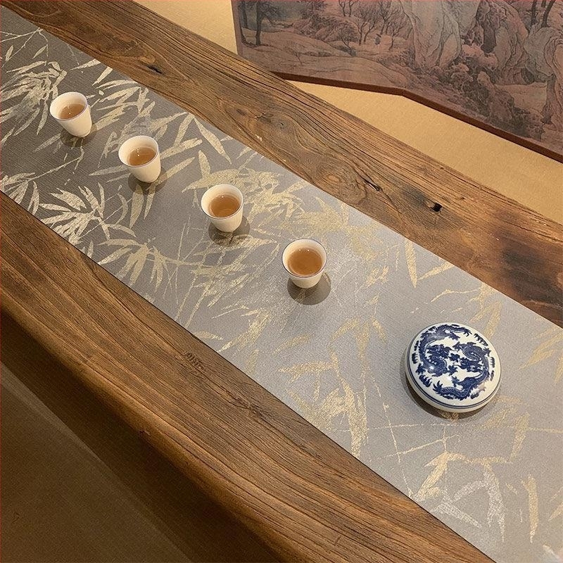 Japán stílusú teázóasztal alátét Jacquard brokát, kétoldalas, vintage zen, vízálló pamut-len anyag, új kínai stílusú teázóasztal dekor