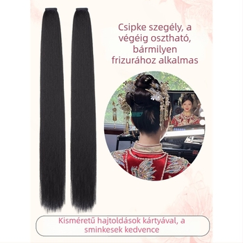 Hanfu-ihletésű paróka, varrat nélküli, egyrészes egyenes haj kiegészítő antik stílusú kontyokhoz