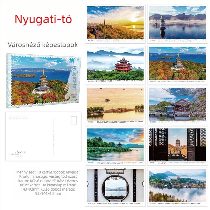 Tájkép postai képeslapok: West Lake, Potala-palota, Nagy Fal, Jiuzhaigou, Yanji, Mohe, Hebei, Hainan
