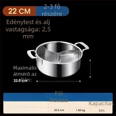 304 rozsdamentes acélból készült háromrétegű hot pot három rekeszes és három ízes, élelmiszer-minőségű extra vastag test, nagy kapacitású 6,1–10 liter, alkalmas különféle tűzhelyekhez, indukciós tűzhelyet is beleértve