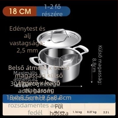 304 rozsdamentes acélból készült háromrétegű hot pot három rekeszes és három ízes, élelmiszer-minőségű extra vastag test, nagy kapacitású 6,1–10 liter, alkalmas különféle tűzhelyekhez, indukciós tűzhelyet is beleértve