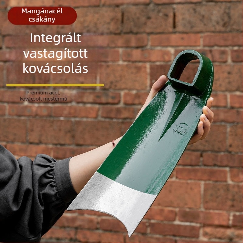 Katonai zöld, kézzel kovácsolt sínacél ásó, vastagított a kaparáshoz, többfunkciós kerti eszköz