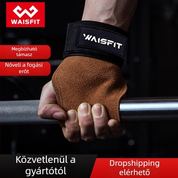 Bőr fitness kesztyű tenyérvédővel húzódzkodásokhoz, csuklótámaszhoz és felhúzás szíjjal