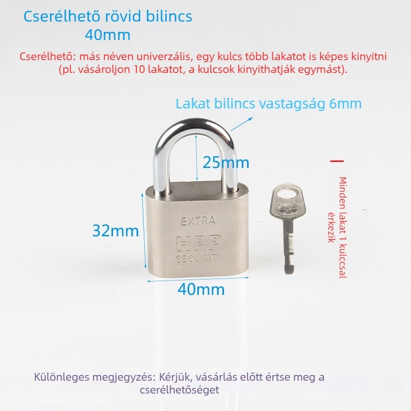 Otthoni ajtózár tolvajvédelemre, kis méretű zár, mini imitációs rozsdamentes acél hatású zár, univerzális zárfej