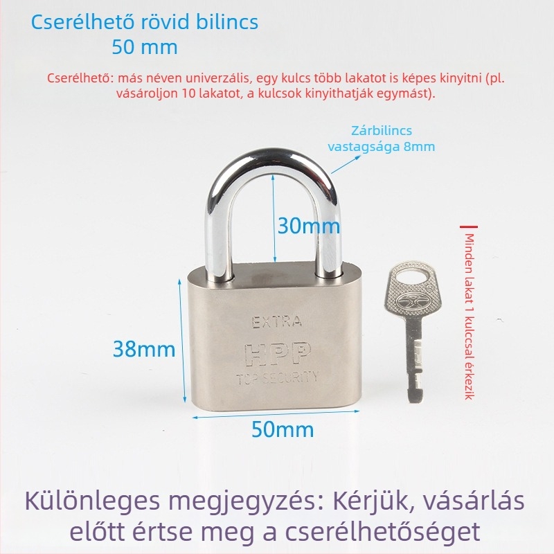 Otthoni ajtózár tolvajvédelemre, kis méretű zár, mini imitációs rozsdamentes acél hatású zár, univerzális zárfej