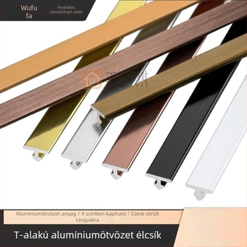 T alakú alumínium ötvözet élprofil szekrényekhez, beágyazott fém T-sáv, dekoratív szegélyvonal