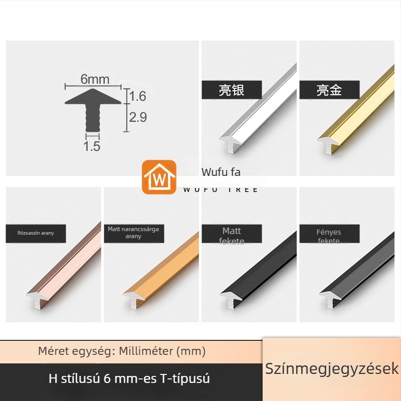 T alakú alumínium ötvözet élprofil szekrényekhez, beágyazott fém T-sáv, dekoratív szegélyvonal