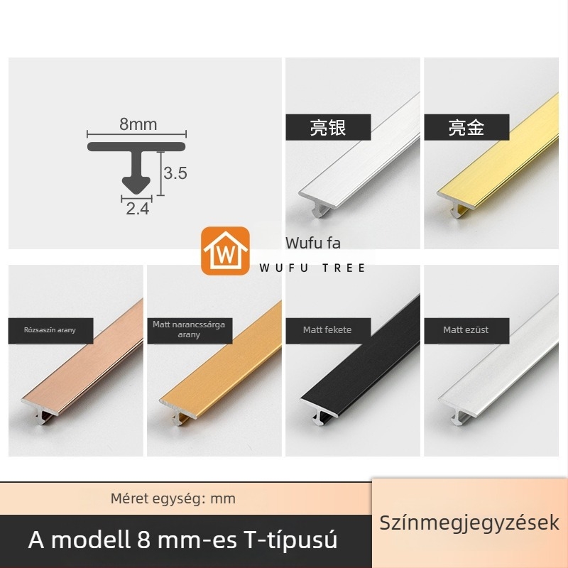 T alakú alumínium ötvözet élprofil szekrényekhez, beágyazott fém T-sáv, dekoratív szegélyvonal