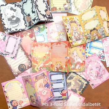 M5 kártyaalbum, színes oldaltöltetek, aranyos rajzfilm témájú jegyzetfüzet töltőlapok, levehető mini notesz töltőbetétek