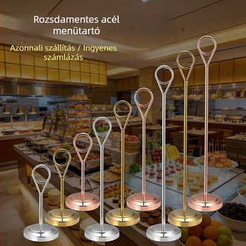 Rozsdamentes acél hely- és menü kártyák asztali tartókkal esküvők, szállodák és éttermek számára
