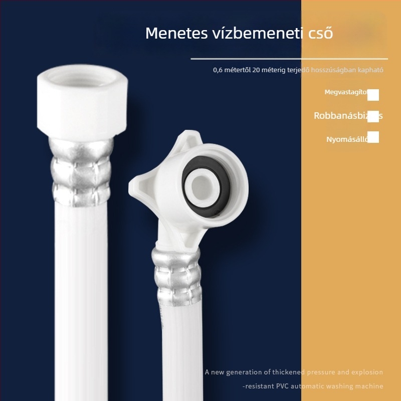 Hongying univerzális mosógép vízbevezető tömlő, 4‑pontos menet, PVC hosszabbítócső