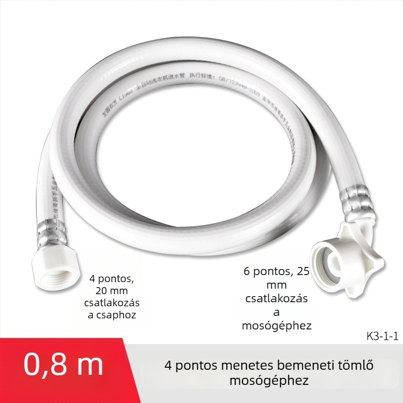 Hongying univerzális mosógép vízbevezető tömlő, 4‑pontos menet, PVC hosszabbítócső