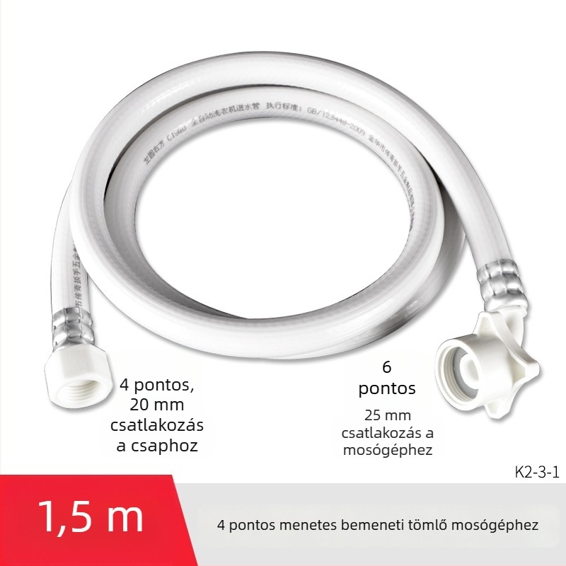 Hongying univerzális mosógép vízbevezető tömlő, 4‑pontos menet, PVC hosszabbítócső