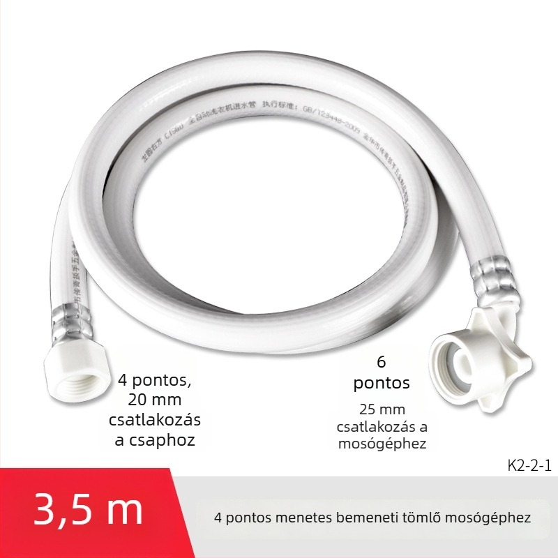 Hongying univerzális mosógép vízbevezető tömlő, 4‑pontos menet, PVC hosszabbítócső